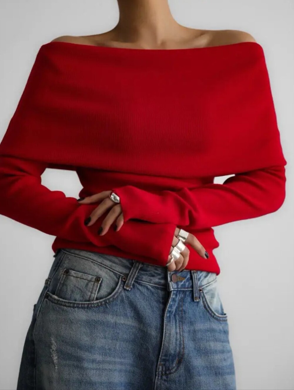 NWT Cherry Red Off Shoulder Sweater